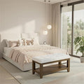 ABHENG Solid Rubber Wood Shoe Bench, Soft Chenille Material Upholstered Seat by Liveinacomfortablehome