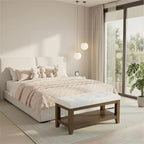 ABHENG Solid Rubber Wood Shoe Bench, Soft Chenille Material Upholstered Seat by Liveinacomfortablehome