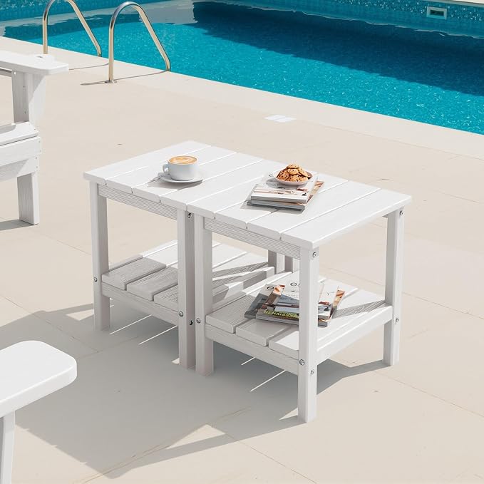 SERWALL 2-Tier HDPE Outdoor Side Tables Set of 2, Weatherproof Rectangular by SERWALL