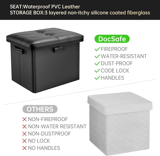 DocSafe Storage Ottoman with Lock, Fireproof Folding Ottoman Foot Rest Stool - Image 8
