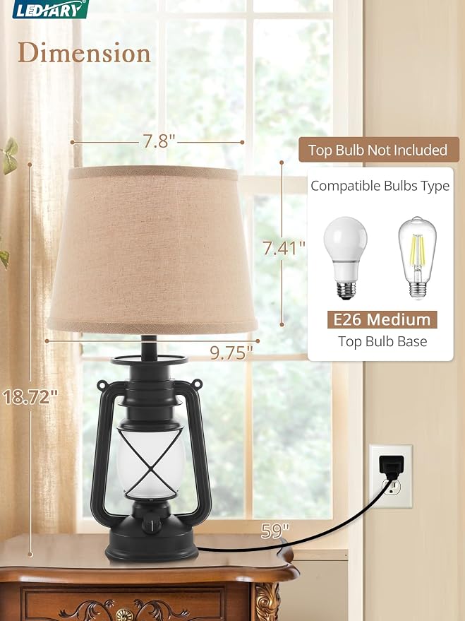 LEDIARY 18.72" Black LED Lantern Flickering Flame Table Lamps - Image 5