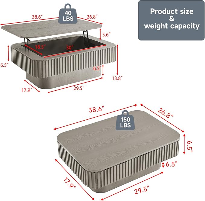 Lift Top Coffee Table for Living Room, Rectangle Handmade Solid Wood Strips - Image 3