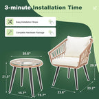 ECOTOUGE 3 Piece Wicker Patio Bistro Set, Outdoor Rattan Dining Set - Image 2