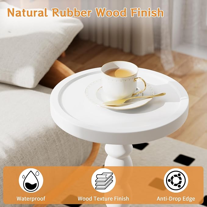 Solid Wood Drink Table, Rubber Wood‌ Small Round Side Table - Image 4