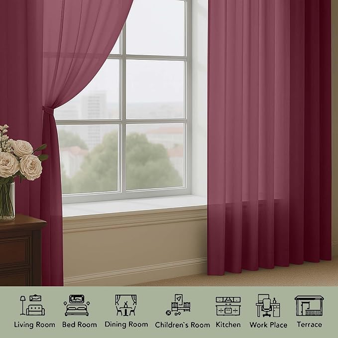 Sheer Curtains 2 Panels Set for Bedroom Living Room, Soft Solid Rod Pocket - Image 2