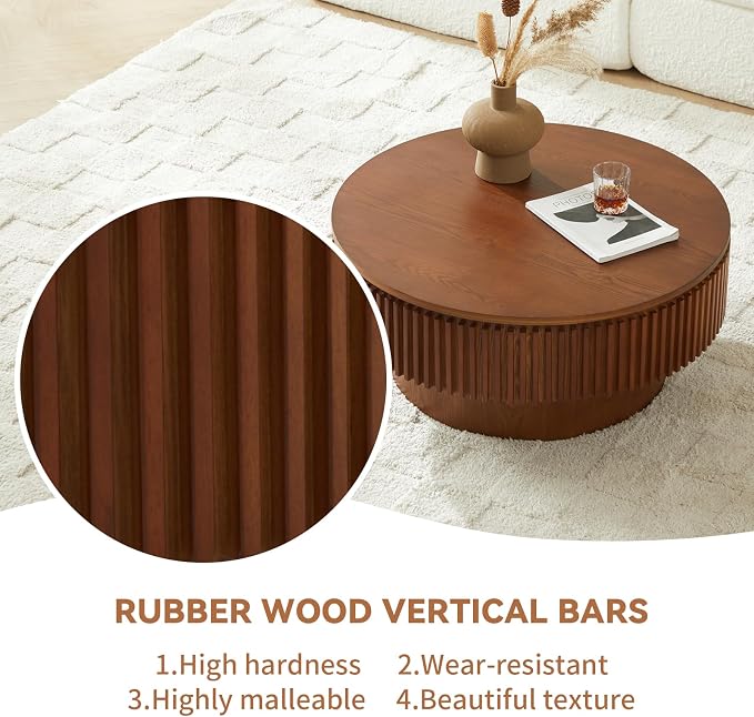 Round Coffee Table for Living Room, Fluted Drum Accent Tea Center Table - Image 6