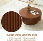 Round Coffee Table for Living Room, Fluted Drum Accent Tea Center Table - Image 6