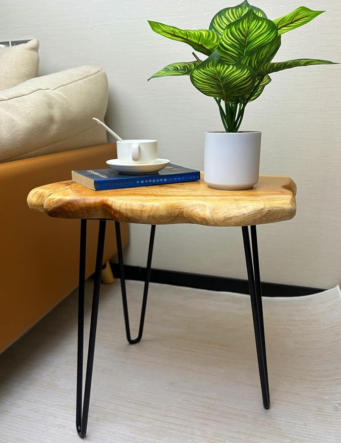 Rustic Solid Wood Live Edge Style End Table, Natural Wood Side Table - Image 8