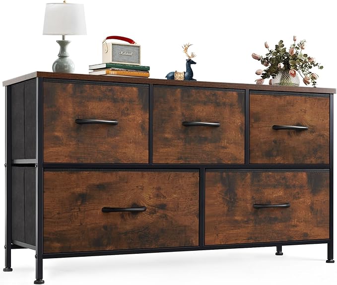 OLIXIS 5 Drawer Dresser for Bedroom, Wide Fabric Storage Tower by OLIXIS