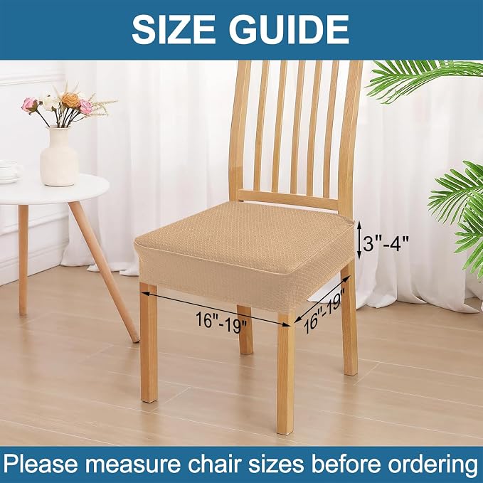Smiry Waterproof Seat Covers for Dining Room Chairs Set of 4, Stretch Jacquard - Image 2