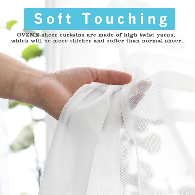 White Sheer Curtains 36 Inch Length Kitchen Tiers Short Voile Drapes Solid - Image 2