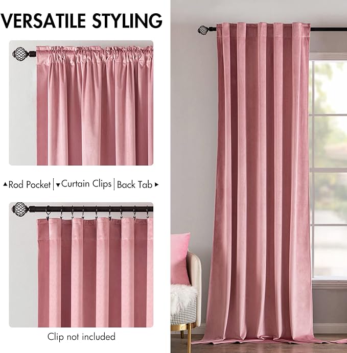 MIULEE Velvet Curtains 52x96 inches 2 Panels Blush Pink Blackout Curtains | - Image 2