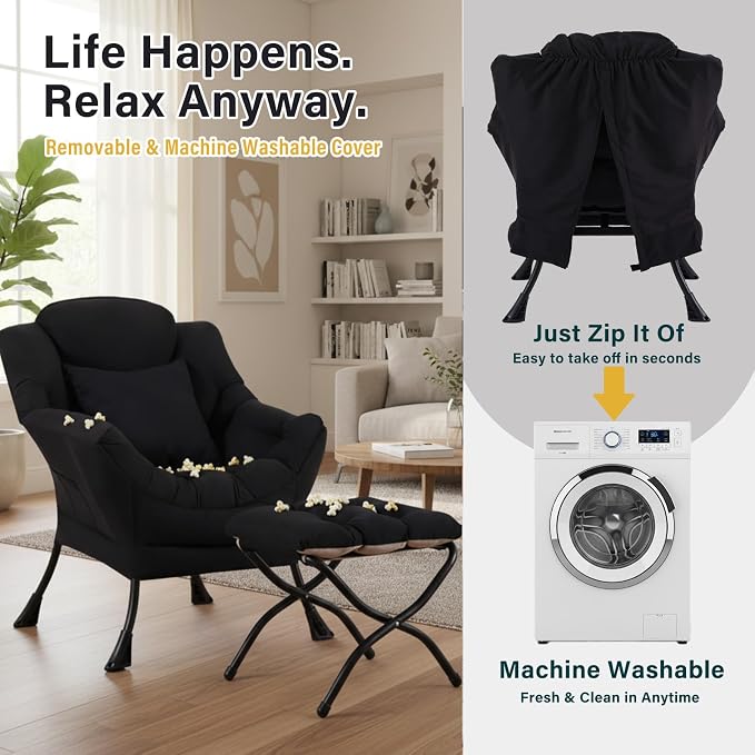 Lazy Chair with Ottoman, Large Accent Chair with Ottoman and a Throw Pillow - Image 6