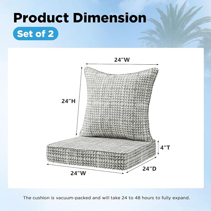 Sunbrella Outdoor Deep Seat & Back Cushion Set, 24 x 24 Inch Water Repellent - Image 3