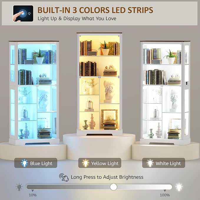 Lvifur Display Cabinet with Glass Doors, Modern Curio Cabinet with 3 Color - Image 4