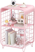 APEXCHASER Cute Kids Pink Nightstand, Metal Side Table, 3 Tier End Table by APEXCHASER