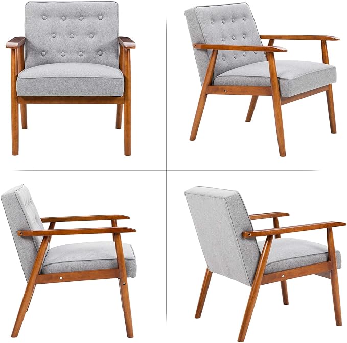 UNICOO® Mid-Century Retro Modern Accent Chairs, Solid Wood Armrest Lounge - Image 5