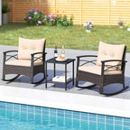 Tangkula 3 Pieces Outdoor Rocking Chairs Set, Rattan Heavy Duty Cushioned - Image 3