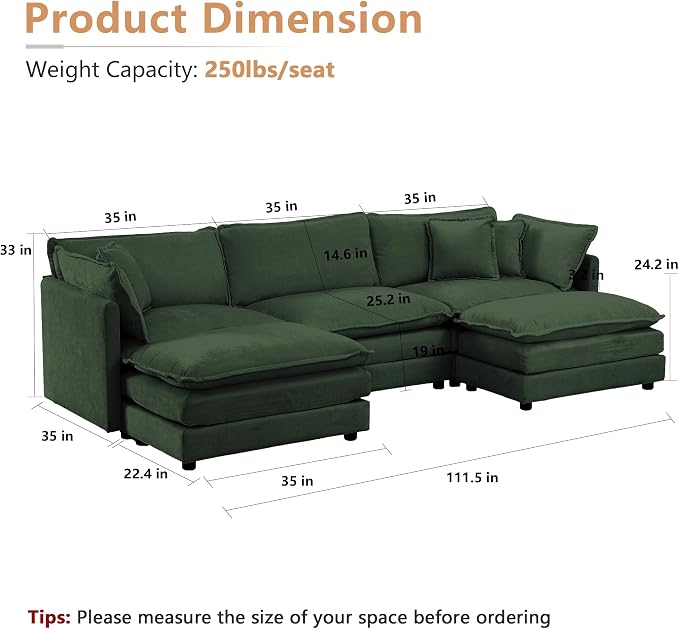 mikibama Modular Sectional Sofa, 111.5 Inch U Shaped Couch Set - Image 2