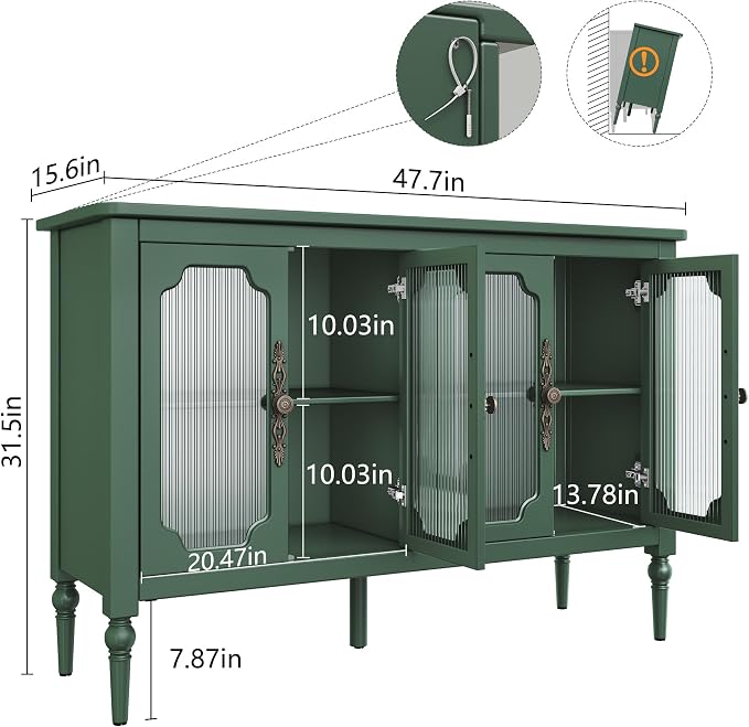 Vintage Buffet Sideboard with 4 Glass Doors, Deractive Crezada - Image 2