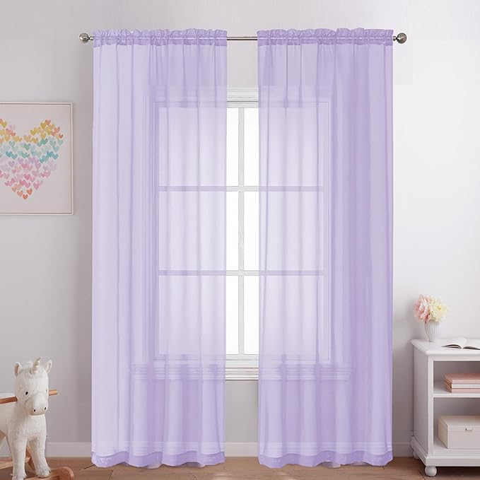 Lavender Sheer Curtains 84 Inches Long 2 Panels by OVZME