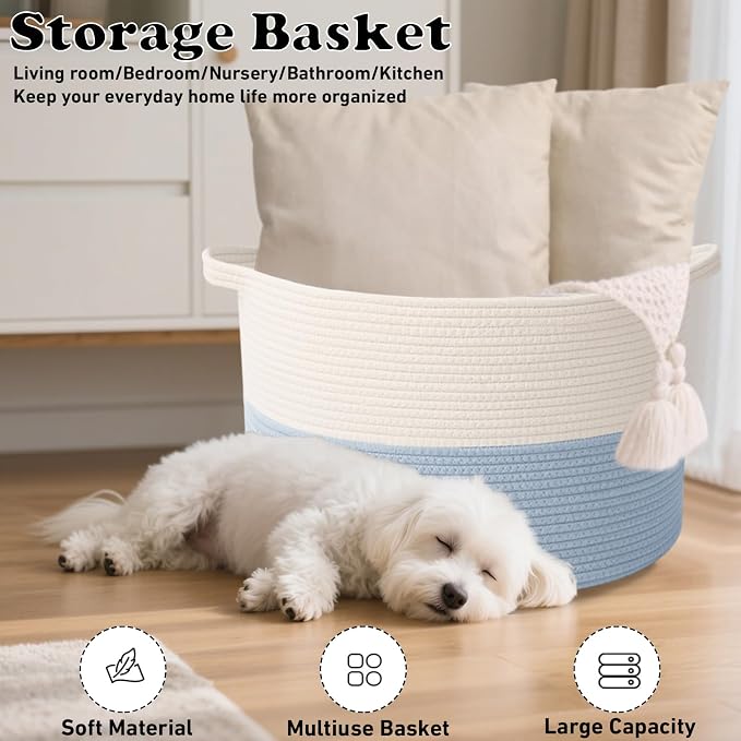 115L Extra Large Woven Cotton Rope Blanket Basket - Image 6