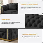 Luxury Chesterfield Sofa Set of 2, Velvet Tufted Couch Victorian Black and Gold - Image 4