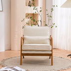 Bonnlo Fine Linen Beige Mid Century Modern Accent Chair, Soild Wood Padding - Image 5