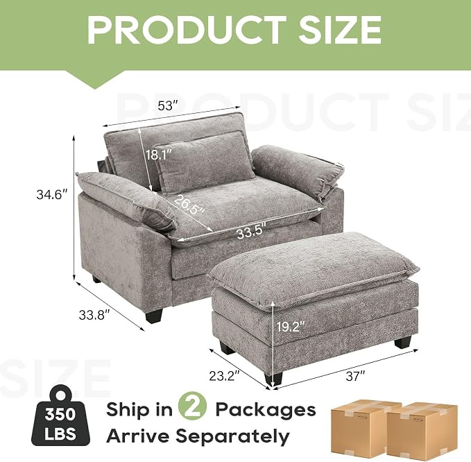 Oprisen 53" Modular Sectional Sofa, Comfy Cloud Couch Sectional Sofa - Image 2