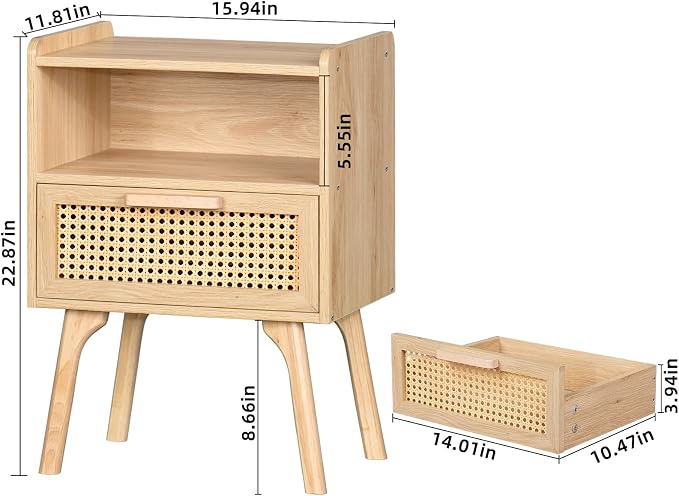 Lerliuo Rattan Nightstand, Boho Side Table - Image 3