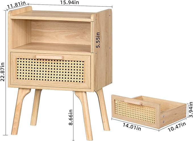 Lerliuo Rattan Nightstands Set of 2, Boho Side Table - Image 3
