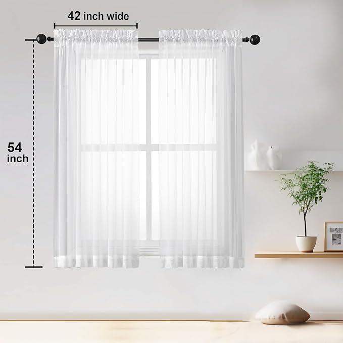 Sheer White Curtains Living Room 54 inches Long, Rod Pocket Curtain Sheers - Image 5