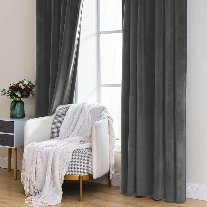 MIULEE Velvet Curtains 52x84 inches 2 Panels Gray Blackout Curtains | Luxury - Image 7