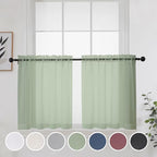 Short Sage Green Sheer Curtains 24 Inches Long 2 Panels by OWENIE
