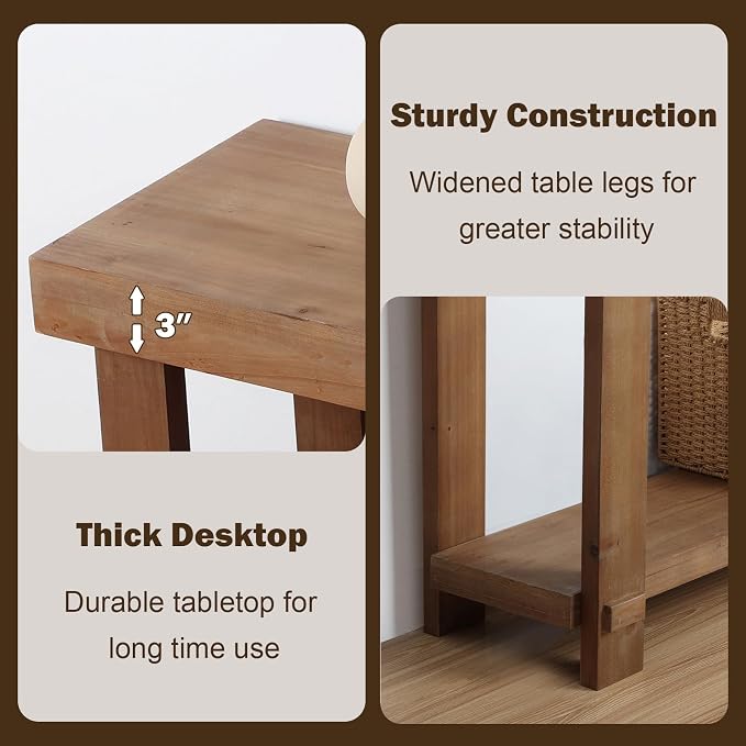 Solid Wood Console Table, 55.1" Long Farmhouse Entryway Tables Thickened - Image 5