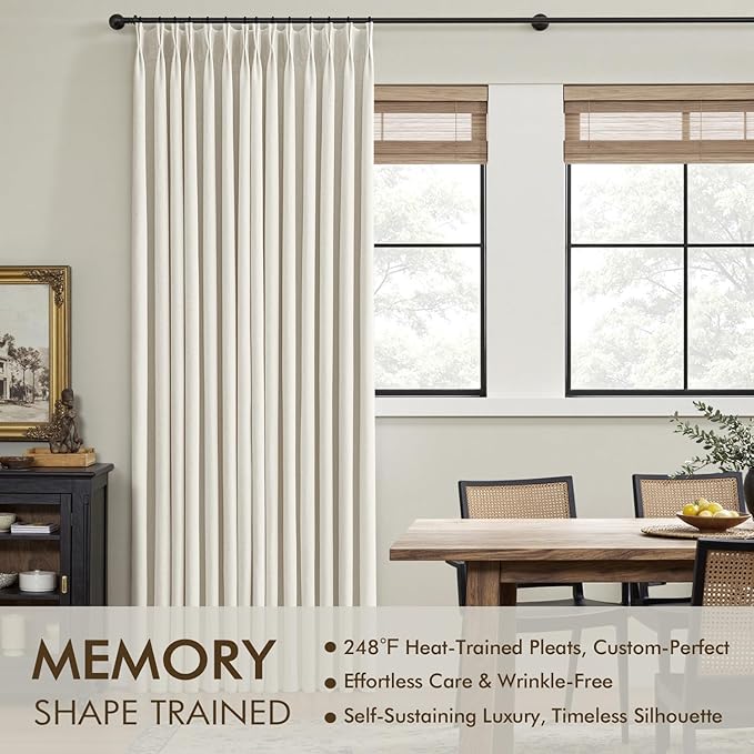 MIULEE Natural Pinch Pleated 100% Blackout Linen Curtains 40x95 Inches | Room - Image 3