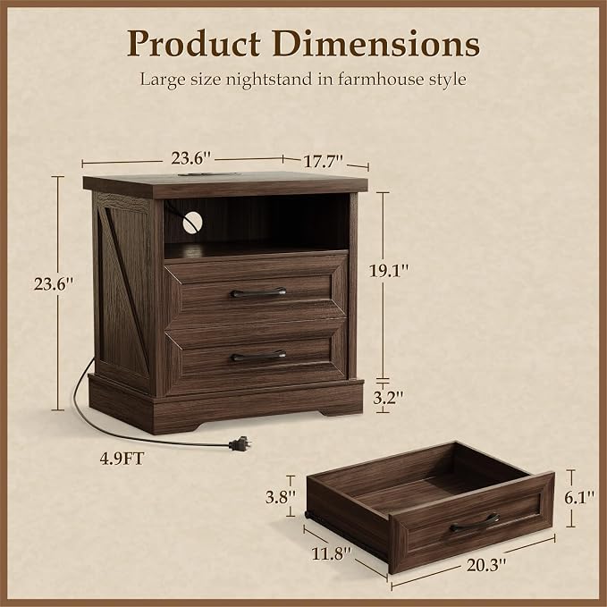 AODK 24 Inch Farmhouse Nightstand - Image 2