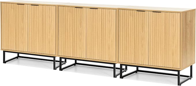EYYTHUNG Fluted Cabinet with Storage Set of 3, Sideboard Buffet Cabinet with by EYYTHUNG