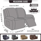 TAOCOCO Recliner Loveseat Slipcover, 6 Pieces Dual Recliner Sofa Covers - Image 5