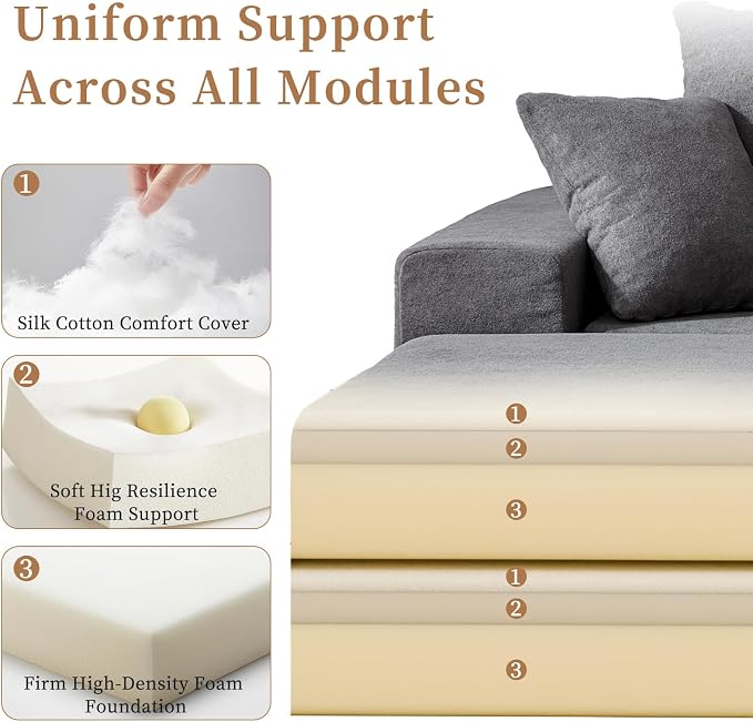 Modular Sectional Loveaeat Cloud Sofa, Boneless Couch - Image 4