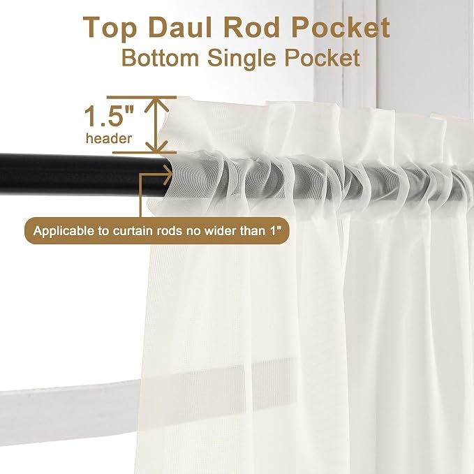 Chyhomenyc Ivory Sheer Curtains 54 Inch Long 2 Panels - Image 5