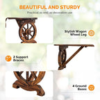 VINGLI Rustic Wooden Wheel Bench Outdoor Bench, Patio Bench Wagon Slatted Seat - Image 4