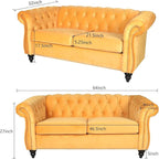 Chesterfield Loveseat Sofa, Modern Velvet Small Sofa Couch 2 Seater - Image 2