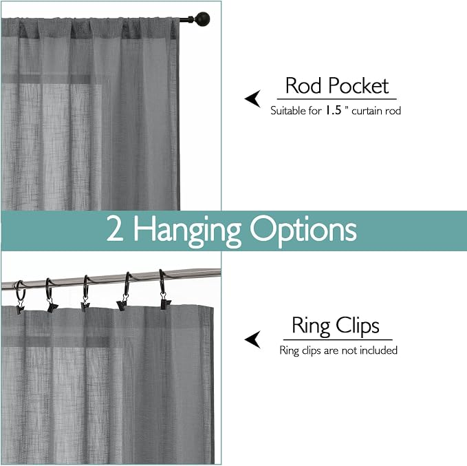 Chyhomenyc Charcoal Grey Semi Sheer Curtains 96 Inches Long 2 Panels - Image 4