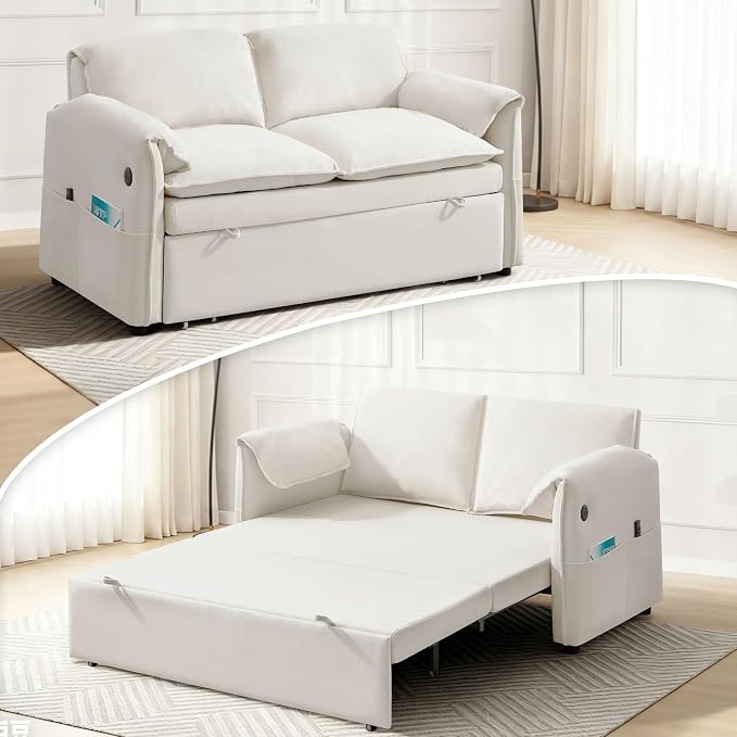 63" Velvet 3 in 1 Convertible Sleeper Sofa Bed, Pull Out Couch Bed Loveseat by UMBFUN