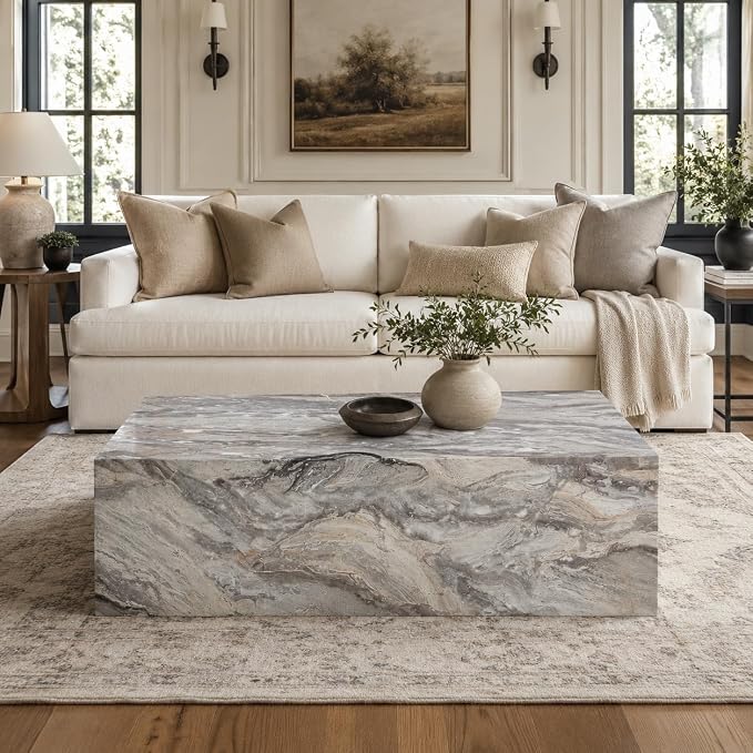 Coffee Table, Modern Faux Marble Living Room Table in Grey - Image 7