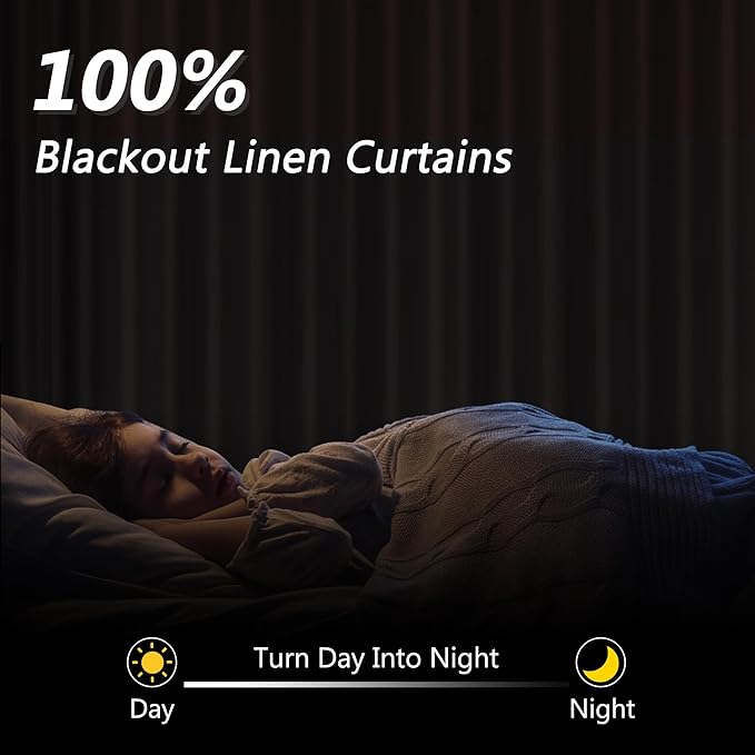 100% Blackout Linen Curtains 78 Inch Length 2 Panels Set - Image 2
