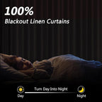 Blue 100% Blackout Linen Curtains 120 Inch Length 2 Panels Set - Image 2