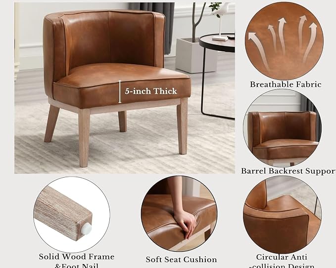 Brown Leather Barrel Chairs Set of 2 - Image 5