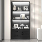 Display Cabinet with Glass Doors, 4-Tier Display Case with 3-Color Lights & - Image 6